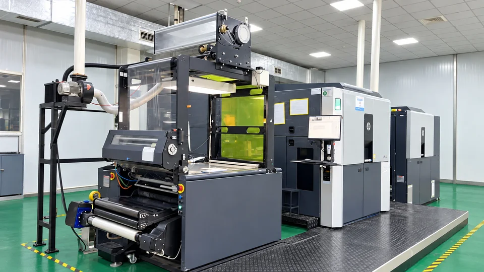 Printing equipment with a roll-fed film path